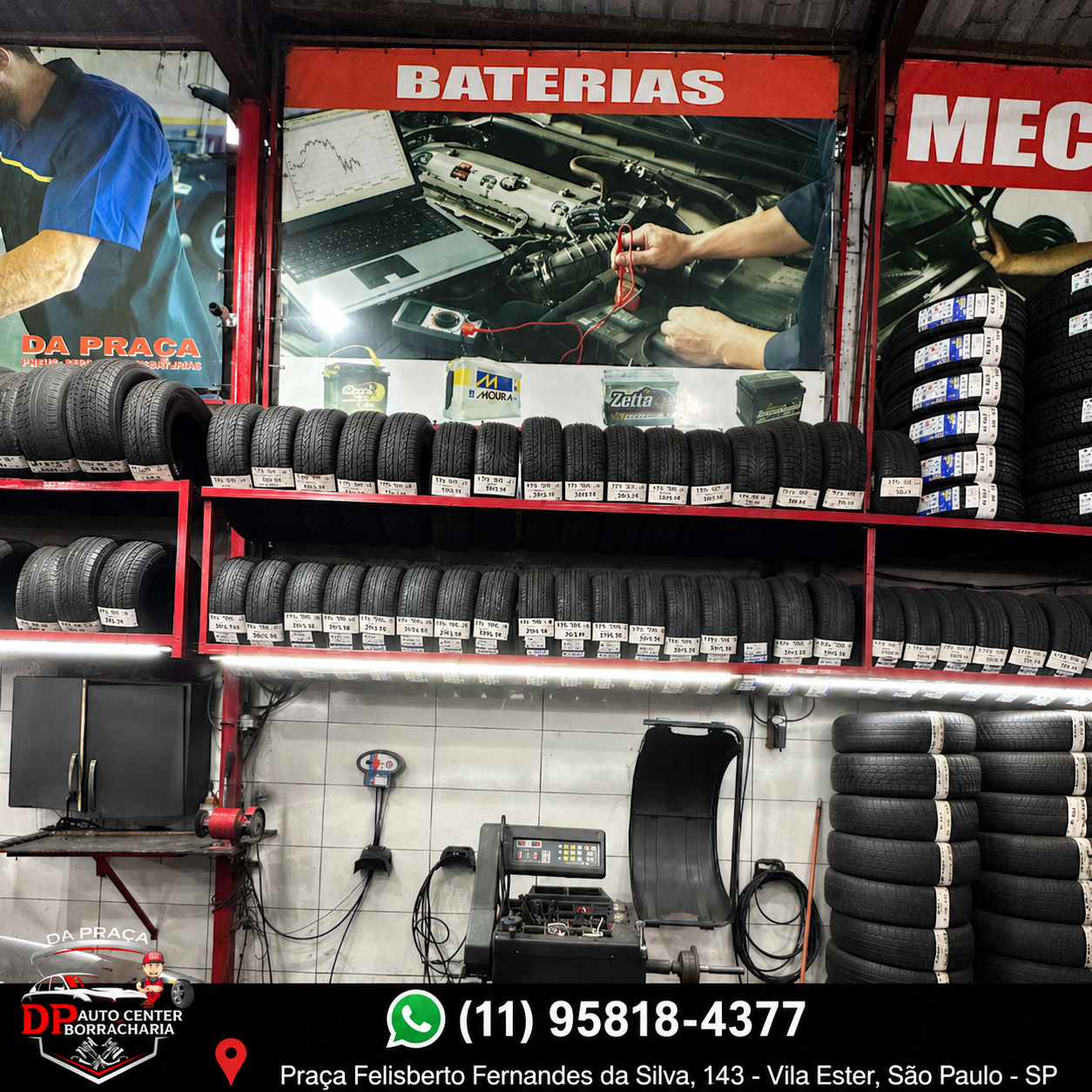 Estoque de pneus e baterias novas